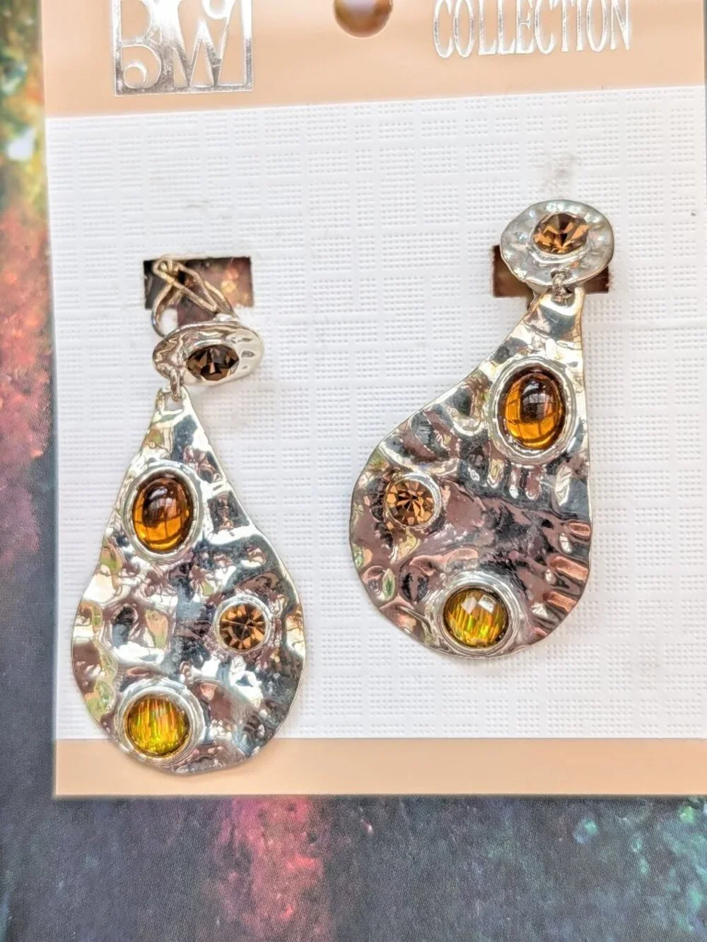 Vintage Deadstock BW Collection Hammered Teardrop Clip-on Earrings
